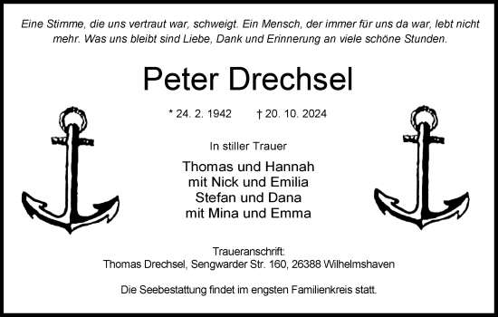 Traueranzeige von Peter Drechsel von WZ/JW/AH