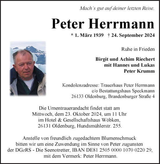 Traueranzeige von Peter Herrmann von Nordwest-Zeitung