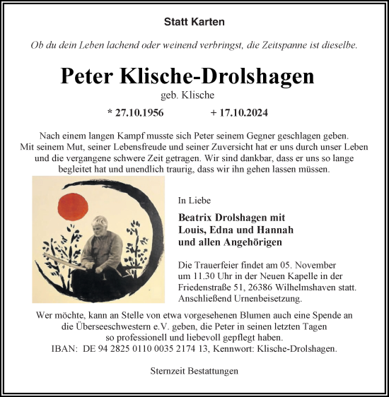 Traueranzeige von Peter Klische-Drolshagen von WZ/JW/AH