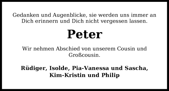 Traueranzeige von Peter Klische-Drolshagen von WZ/JW/AH