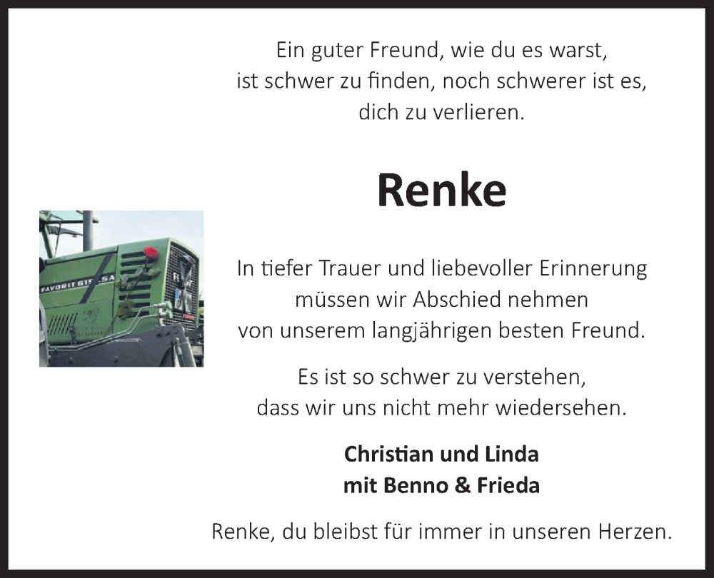  Traueranzeige für Renke Hollmann vom 26.10.2024 aus Nordwest-Zeitung