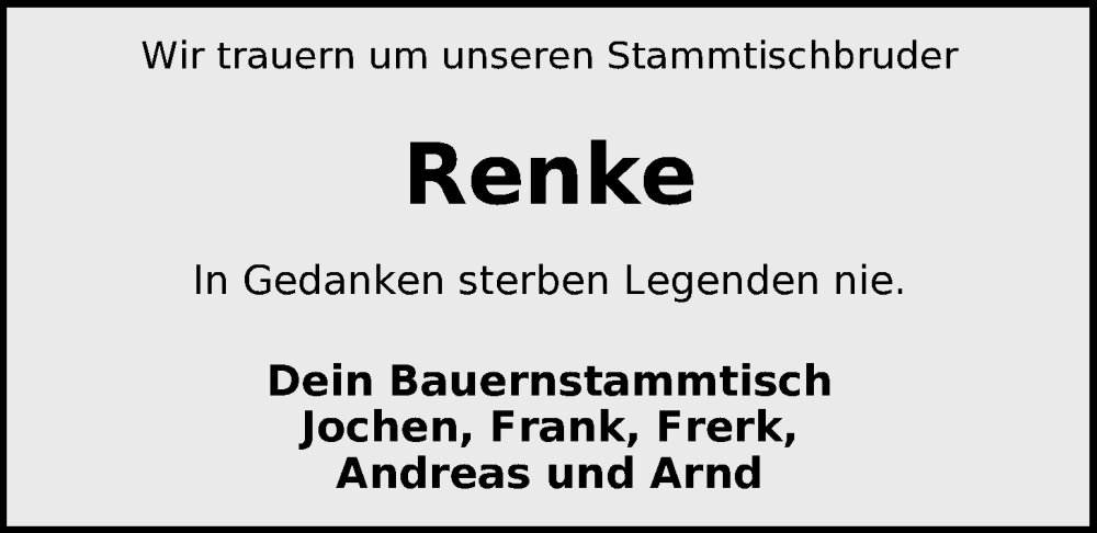  Traueranzeige für Renke Hollmann vom 26.10.2024 aus Nordwest-Zeitung