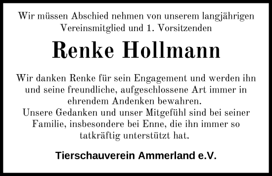 Traueranzeige von Renke Hollmann von Nordwest-Zeitung