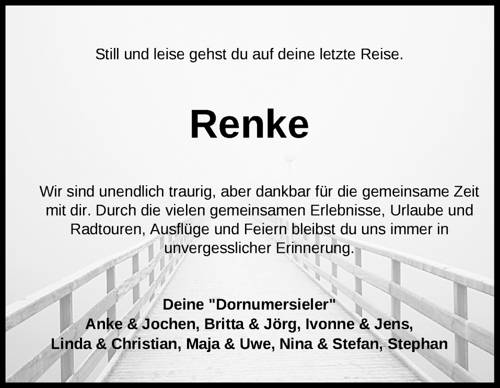  Traueranzeige für Renke Hollmann vom 26.10.2024 aus Nordwest-Zeitung