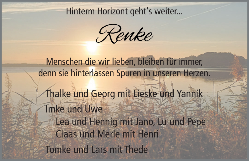  Traueranzeige für Renke Hollmann vom 26.10.2024 aus Nordwest-Zeitung