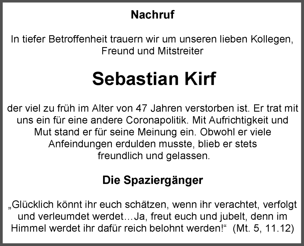  Traueranzeige für Sebastian Kirf vom 19.10.2024 aus Emder Zeitung