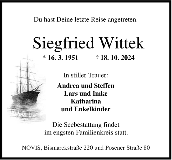 Traueranzeige von Siegfried Wittek von WZ/JW/AH