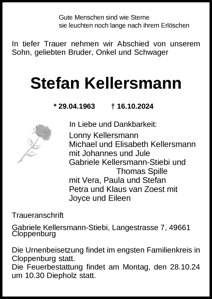  Traueranzeige für Stefan Kellersmann vom 26.10.2024 aus Nordwest-Zeitung