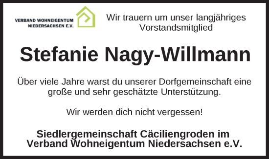 Traueranzeige von Stefanie Nagy-Willmann von Nordwest-Zeitung
