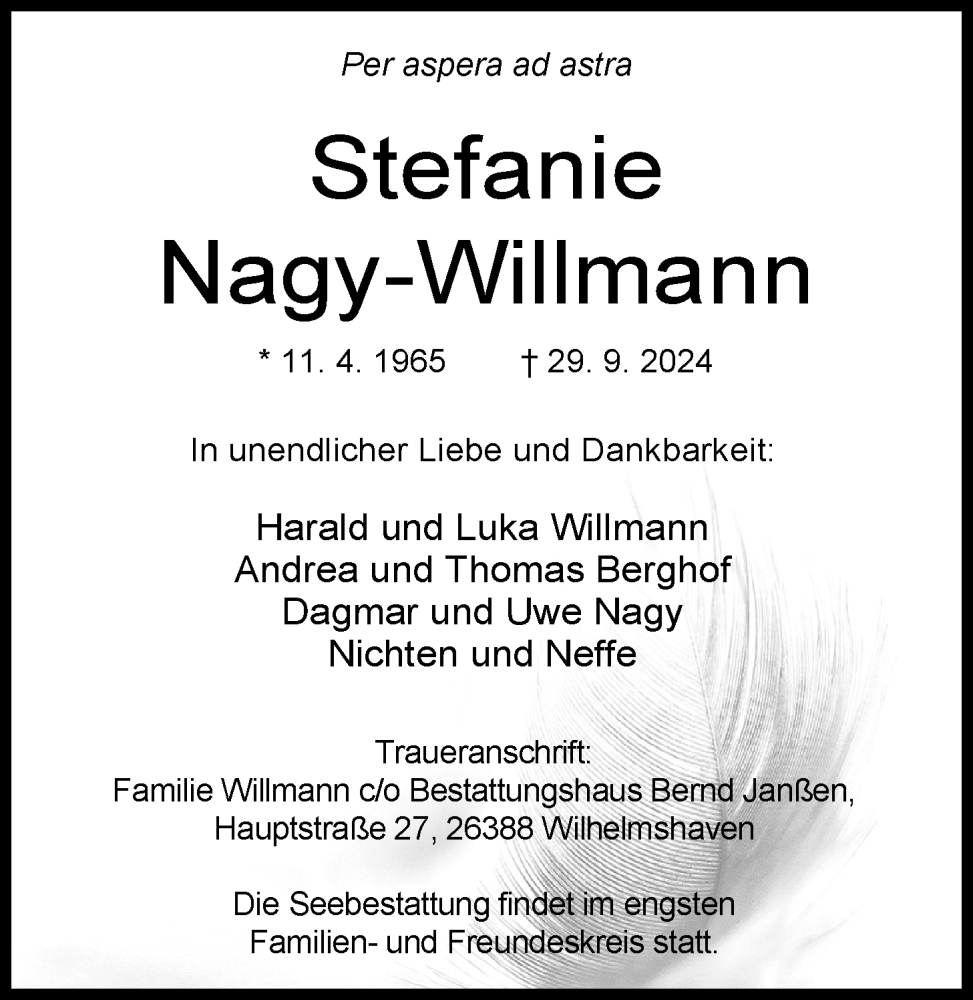  Traueranzeige für Stefanie Nagy-Willmann vom 05.10.2024 aus WZ/JW/AH