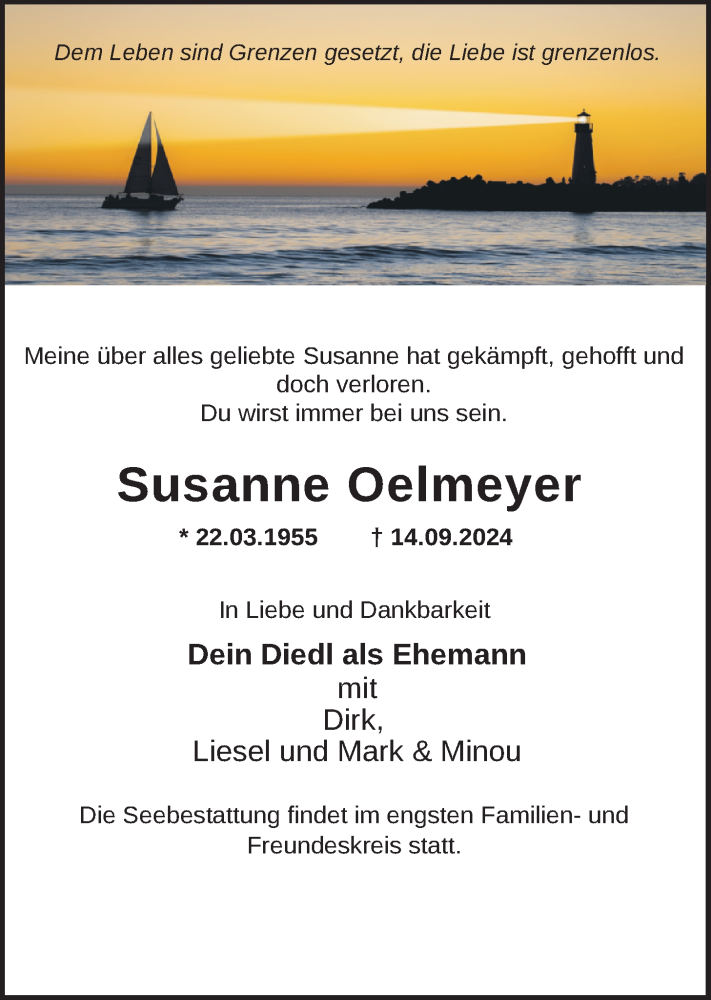  Traueranzeige für Susanne Oelmeyer vom 05.10.2024 aus WZ/JW/AH