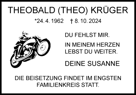 Traueranzeige von Theobald Krüger von Nordwest-Zeitung