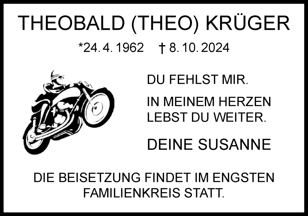  Traueranzeige für Theobald Krüger vom 10.10.2024 aus Nordwest-Zeitung