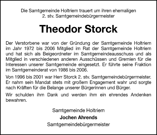 Traueranzeige von Theodor Storck von WZ/JW/AH