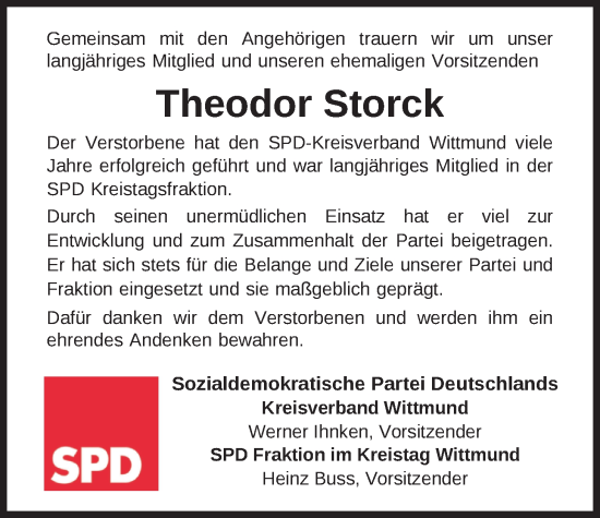 Traueranzeige von Theodor Storck von WZ/JW/AH