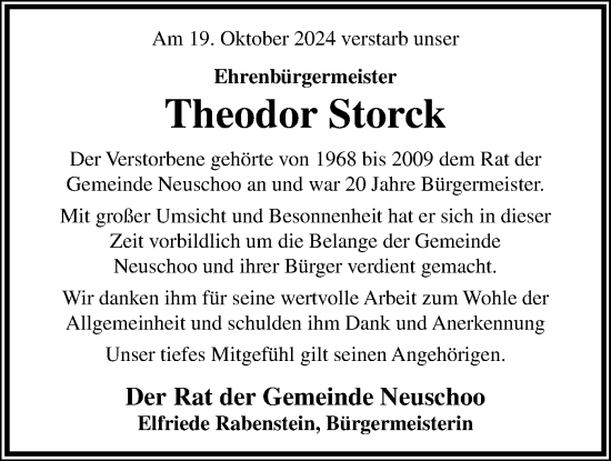 Traueranzeige von Theodor Storck von WZ/JW/AH