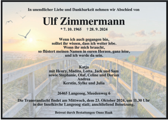 Traueranzeige von Ulf Zimmermann von WZ/JW/AH