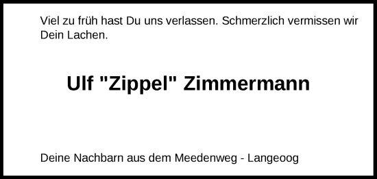 Traueranzeige von Ulf Zimmermann von WZ/JW/AH