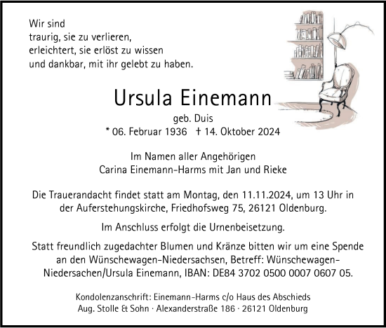 Traueranzeige von Ursula Einemann von Nordwest-Zeitung