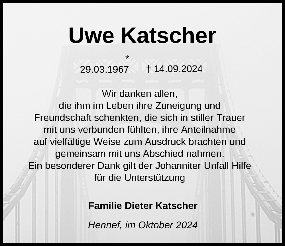  Traueranzeige für Uwe Katscher vom 29.10.2024 aus Nordwest-Zeitung