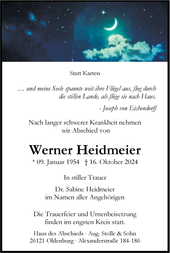 Traueranzeige von Werner Heidmeier von Nordwest-Zeitung