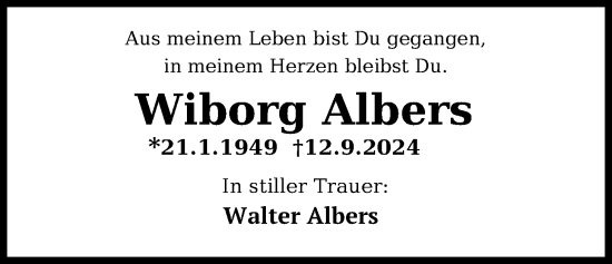 Traueranzeige von Wiborg Albers von WZ/JW/AH