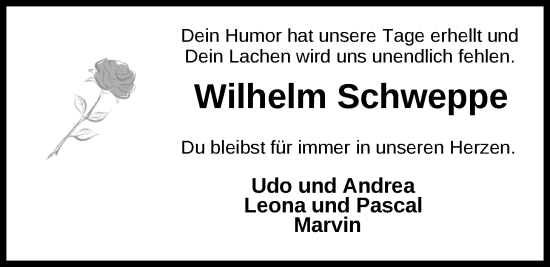 Traueranzeige von Wilhelm Schweppe von WZ/JW/AH