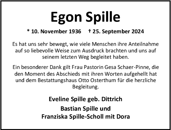 Traueranzeige von Egon Spille von Nordwest-Zeitung