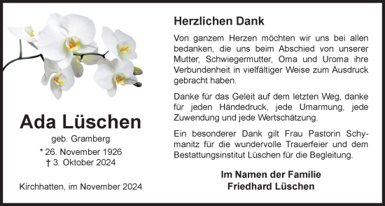Traueranzeige von Ada Lüschen von Nordwest-Zeitung