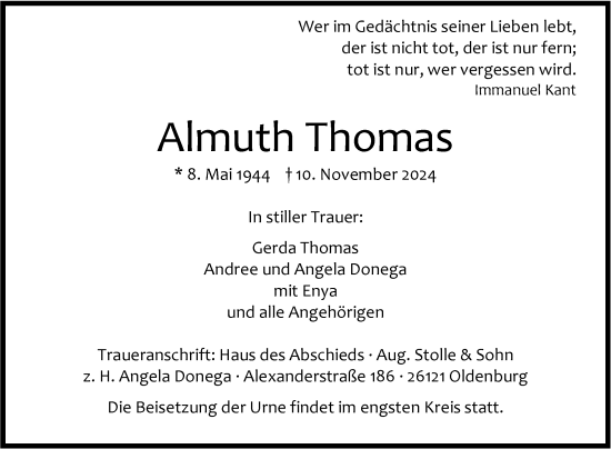 Traueranzeige von Almuth Thomas von Nordwest-Zeitung