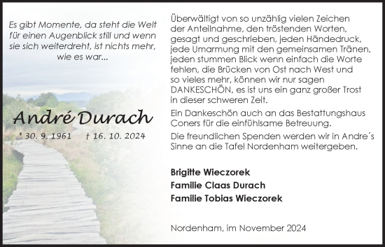 Traueranzeige von André Durach von Nordwest-Zeitung