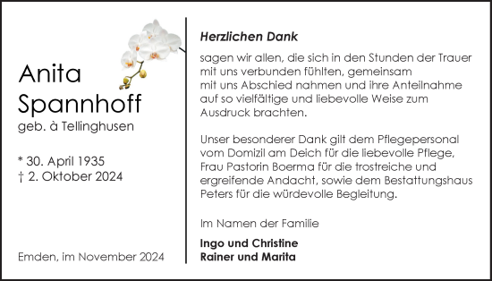Traueranzeige von Anita Spannhoff von Emder Zeitung