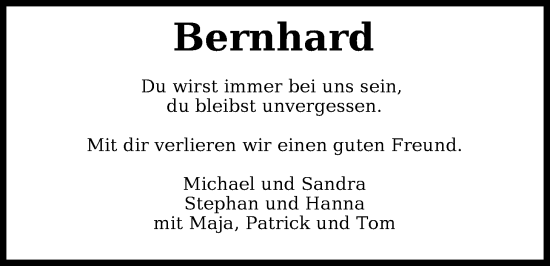 Traueranzeige von Bernhard Busemann von WZ/JW/AH