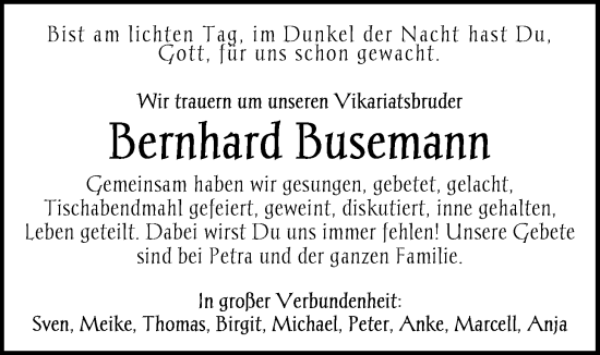 Traueranzeige von Bernhard Busemann von WZ/JW/AH