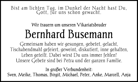 Traueranzeige von Bernhard Busemann von Nordwest-Zeitung