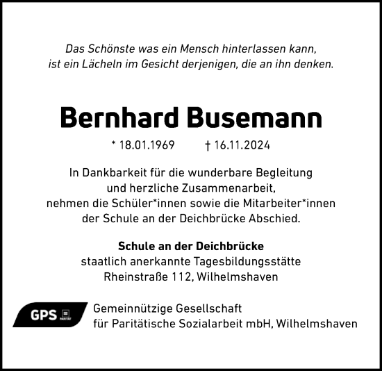 Traueranzeige von Bernhard Busemann von WZ/JW/AH