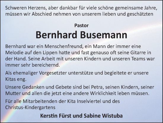 Traueranzeige von Bernhard Busemann von WZ/JW/AH