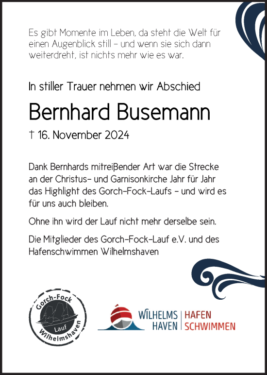 Traueranzeige von Bernhard Busemann von WZ/JW/AH