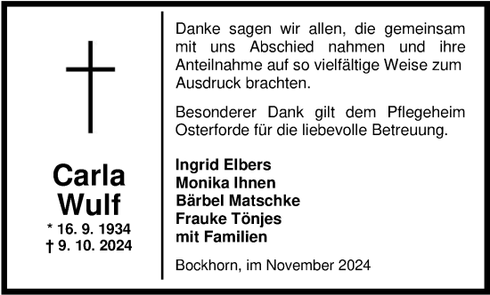 Traueranzeige von Carla Wulf von Nordwest-Zeitung