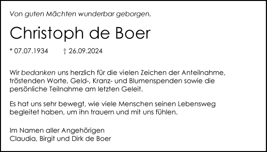 Traueranzeige von Christoph de Boer von Emder Zeitung