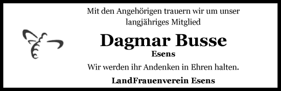 Traueranzeige von Dagmar Busse von WZ/JW/AH