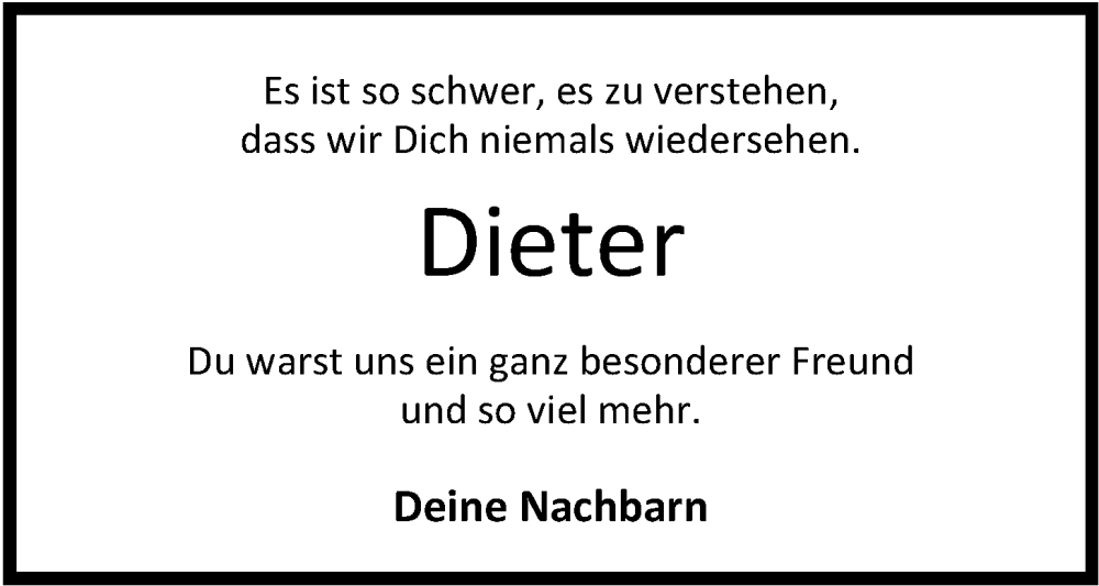  Traueranzeige für Dieter Dähne vom 30.11.2024 aus Nordwest-Zeitung