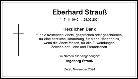 Traueranzeige von Eberhard Strauß von Nordwest-Zeitung