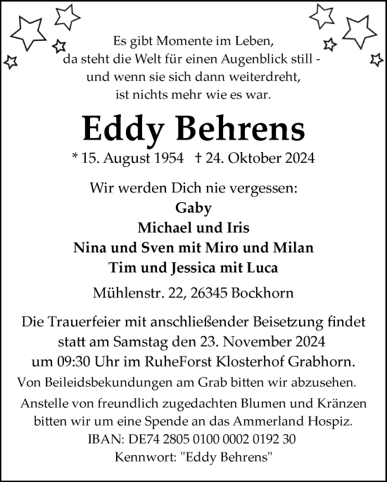 Traueranzeige von Edwin Behrens von Nordwest-Zeitung