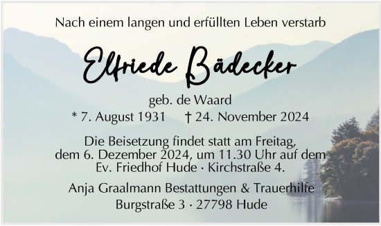 Traueranzeige von Elfriede Bädecker von Nordwest-Zeitung
