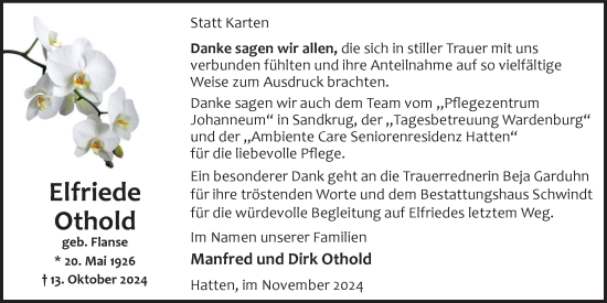 Traueranzeige von Elfriede Othold von Nordwest-Zeitung
