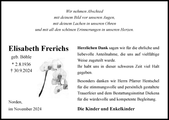 Traueranzeige von Elisabeth Frerichs von Emder Zeitung