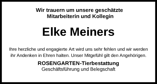 Traueranzeige von Elke Meiners von Nordwest-Zeitung