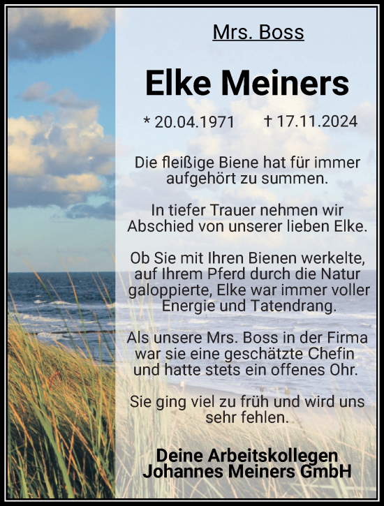 Traueranzeige von Elke Meiners von Nordwest-Zeitung