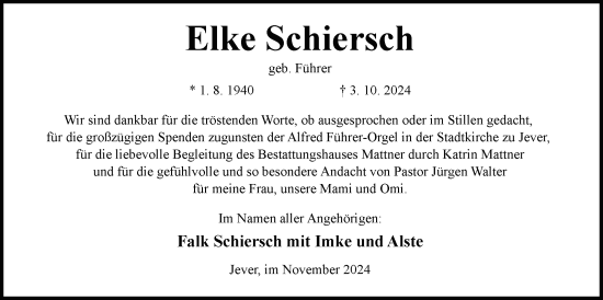 Traueranzeige von Elke Schiersch von WZ/JW/AH
